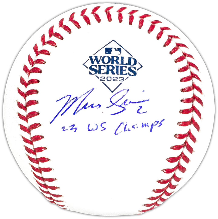 Marcus Semien Signed 2023 WS Logo MLB Baseball Texas Rangers Beckett Wit