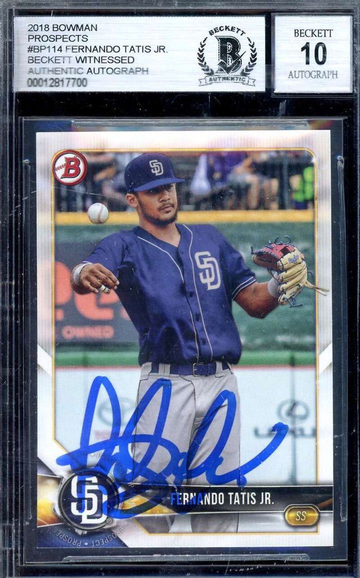 Fernando Tatis Jr Gem Mint 10 Beckett BAS Signed 2018 Bowman Prospects Rookie Au