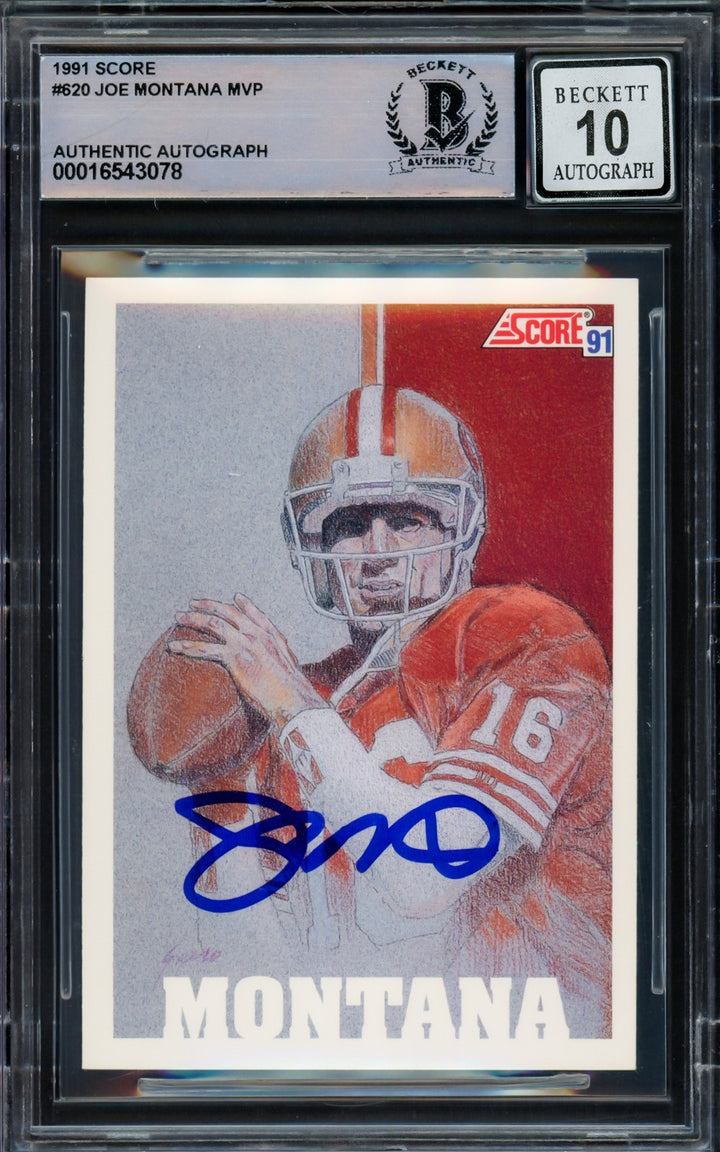 Joe Montana Signed 1991 Score Card 620 San Francisco 49ers Auto GM 10 Beckett