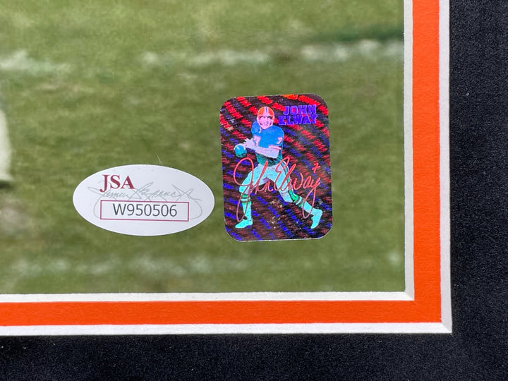 John Elway Autographed Denver Broncos 16x20 Photo Framed JSA Signed Old Logo