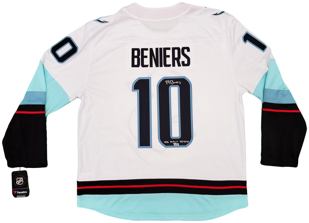 Kraken Matty Beniers Auto White Fanatics Jersey XL Inaugural Patch NHL Debut