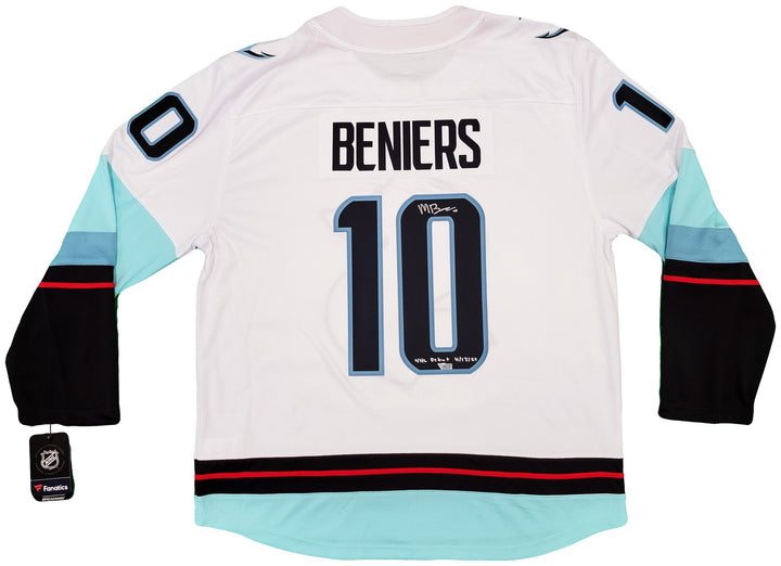 Kraken Matty Beniers Auto White Fanatics Jersey XL Inaugural Patch NHL Debut