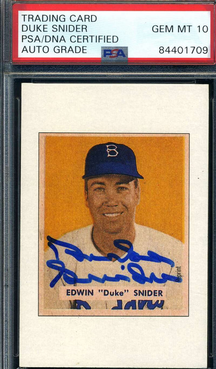 Duke Snider PSA DNA Gem Mint 10 Signed 1949 1989 Bowman Rookie Reprint Autograph