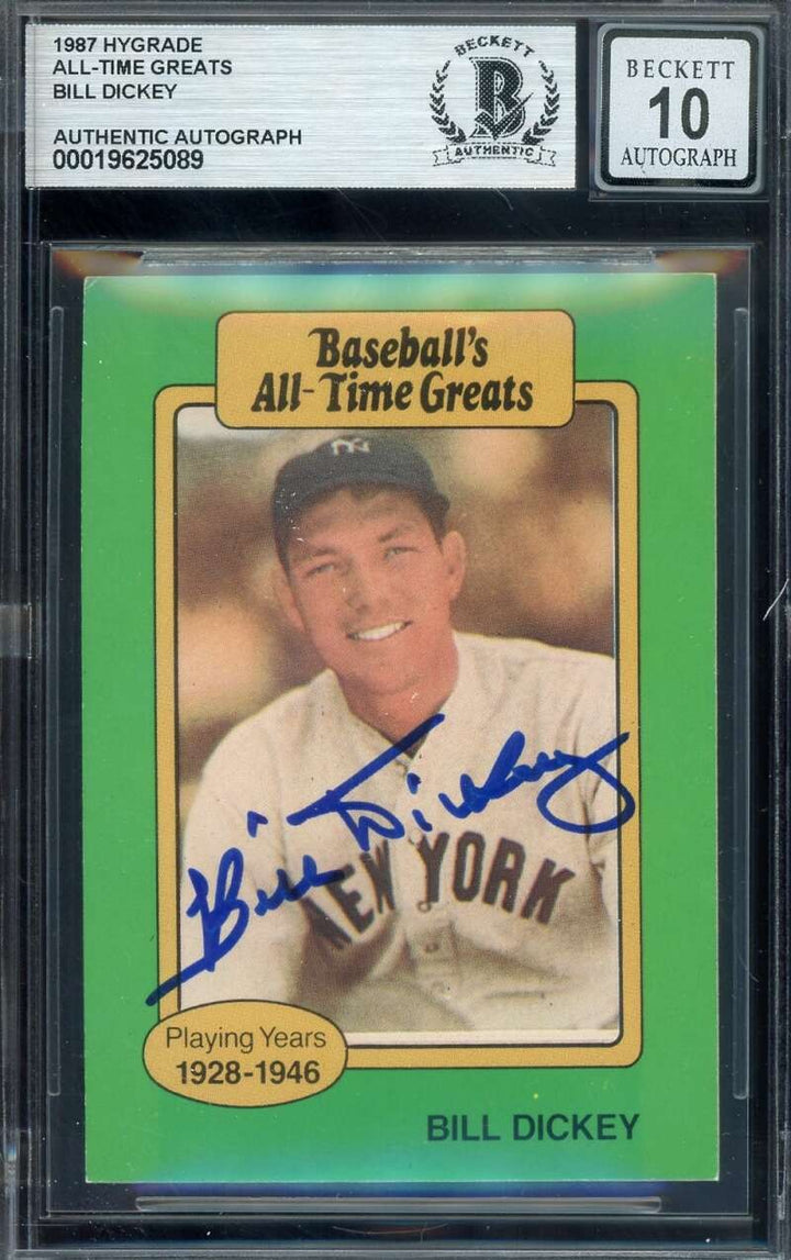 Bill Dickey Gem Mint 10 Beckett BAS Signed 1987 Hygrade All Time Greats Auto