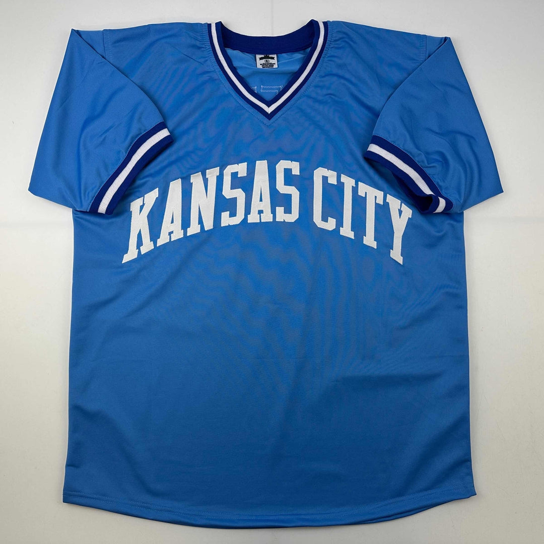 Facsimile Autographed George Brett Kansas City Blue Reprint Auto Jersey Men's XL