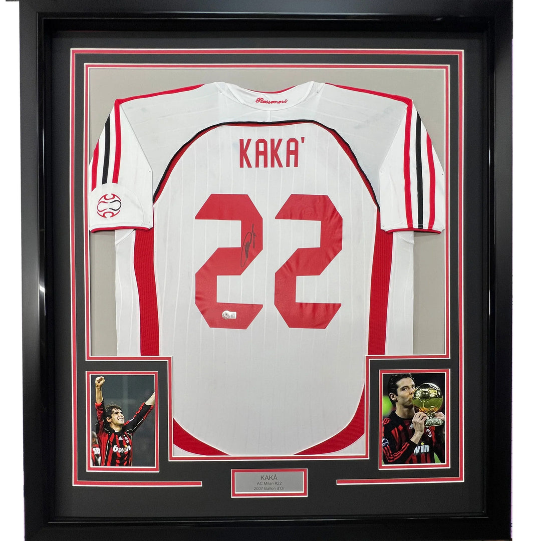 Framed Autographed/Signed Ricardo Kaka AC Milan 33x42 White Jersey BAS COA