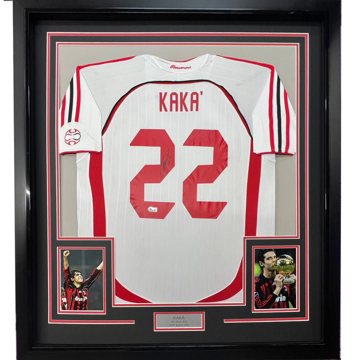 Framed Autographed/Signed Ricardo Kaka AC Milan 33x42 White Jersey BAS COA