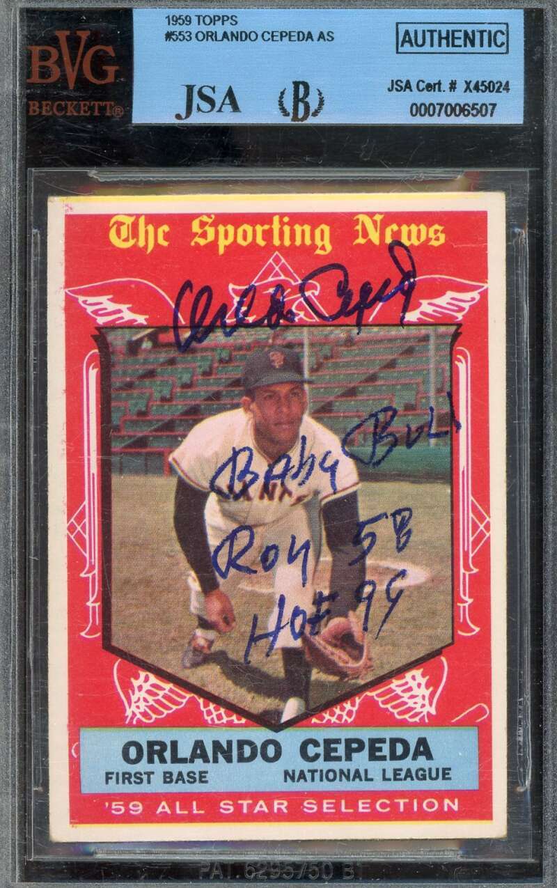 Orlando Cepeda Beckett BAS JSA Signed 1959 Topps All Star Autograph
