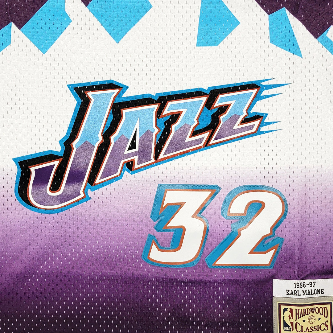 Jazz Karl Malone Auto Purple Teal Authentic Mitchell Ness Jersey Size L Beckett