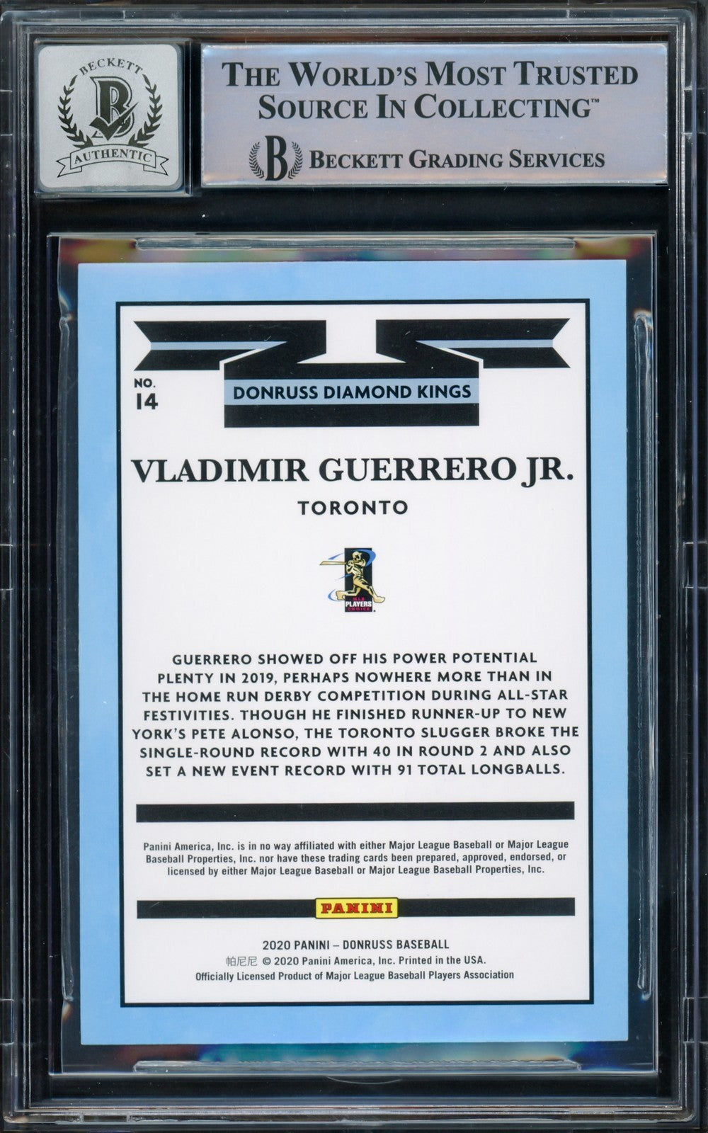 Vladimir Guerrero Jr. Signed 2020 Donruss Diamond Kings Card 14 Sig 10 Beckett