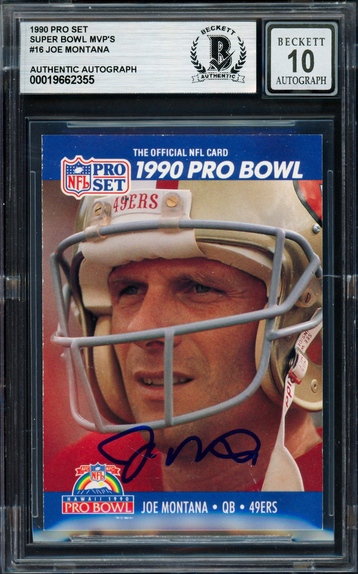 Joe Montana 1990 Pro Set #408 San Francisco Signed Trading Card Beckett BAS