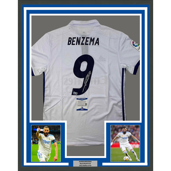 Framed Signed Karim Benzema 35x39 Real Madrid 2016-17 Jersey COA