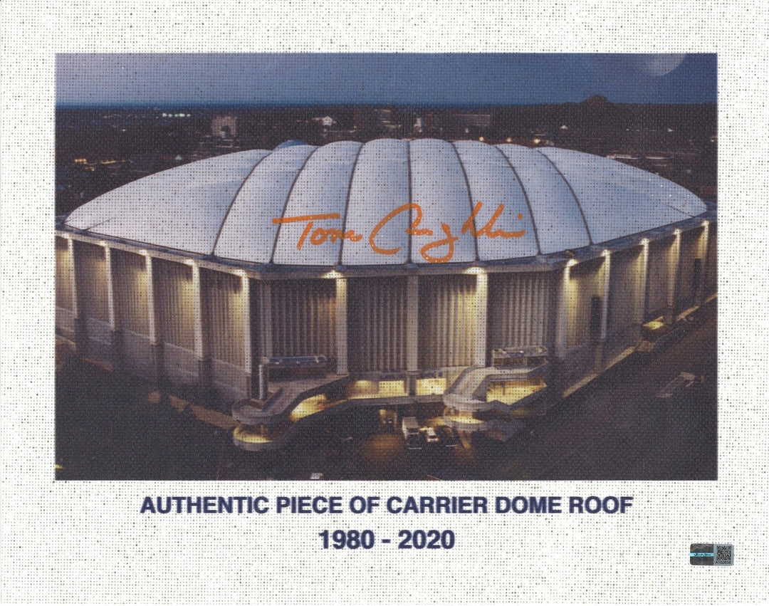 Tom Coughlin Syracuse University Autographed 11x14 Authentic Piece of Dome w/Dome Image (CX Auth)