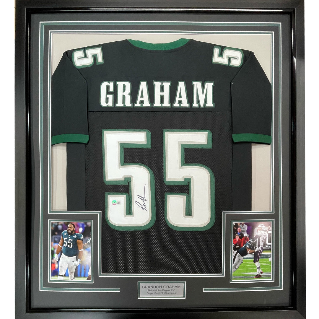 Framed Autographed/Signed Brandon Graham 33x42 Philadelphia Black Jersey JSA COA