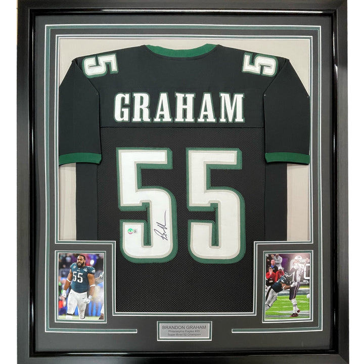 Framed Autographed/Signed Brandon Graham 33x42 Philadelphia Black Jersey JSA COA