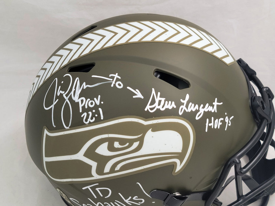 Steve Largent Jim Zorn Auto Seahawks Camo Salute 2 Service FS Helmet TD Seahawks