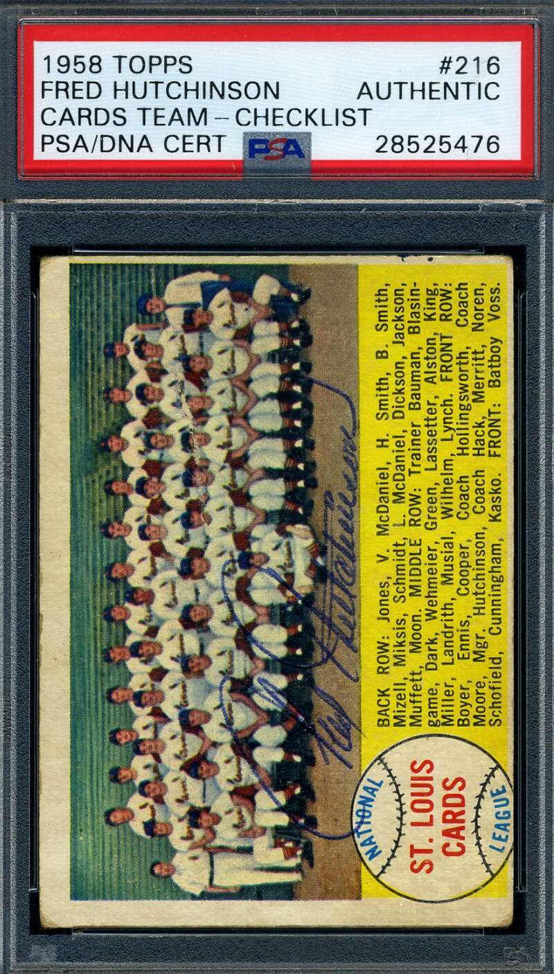 Fred Hutchinson PSA DNA Signed 1958 Topps Team Autograph