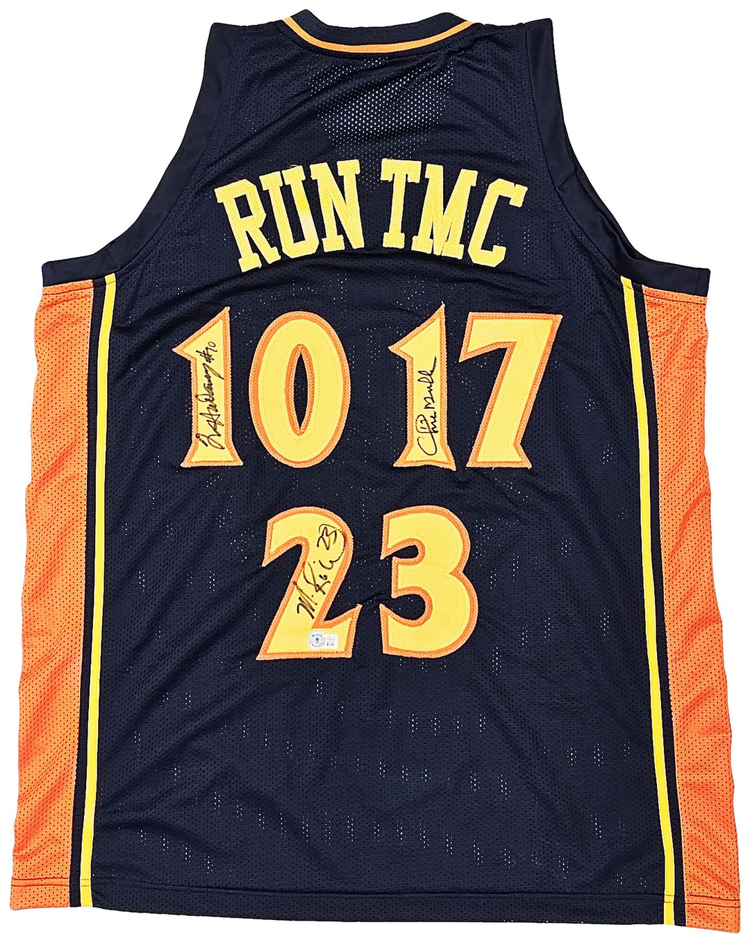 Warriors Chris Mullin, Tim Hardaway Mitch Richmond Auto Blue Jersey Run TMC BAS