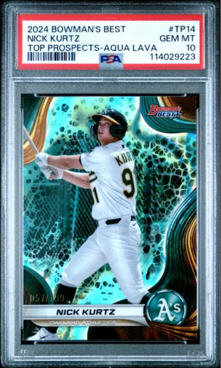 Graded 2024 Bowmans Best Nick Kurtz #TP14 Aqua Lava /199 RC Baseball Card PSA 10