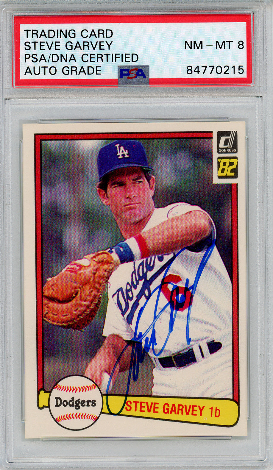1982 Donruss Steve Garvey Signed COA PSA 8 Los Angeles Dodgers Slabbed Autograph