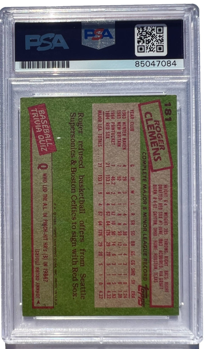 ROGER CLEMENS SIGNED 1985 TOPPS #181 ROOKIE CARD RC AUTO 10 PSA/DNA !