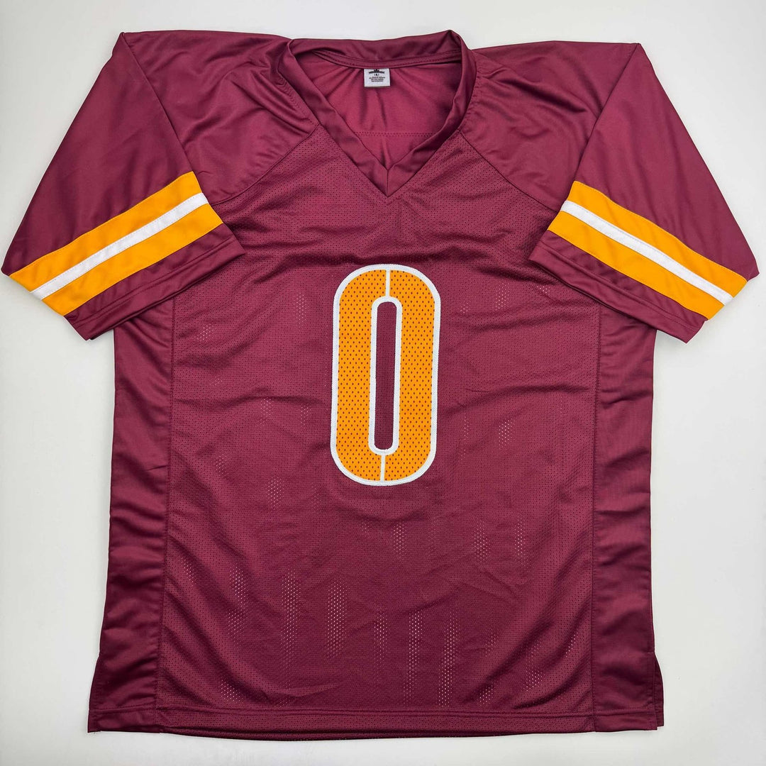 Autographed/Signed Mike Sainristil Washington Burgundy Jersey Beckett COA