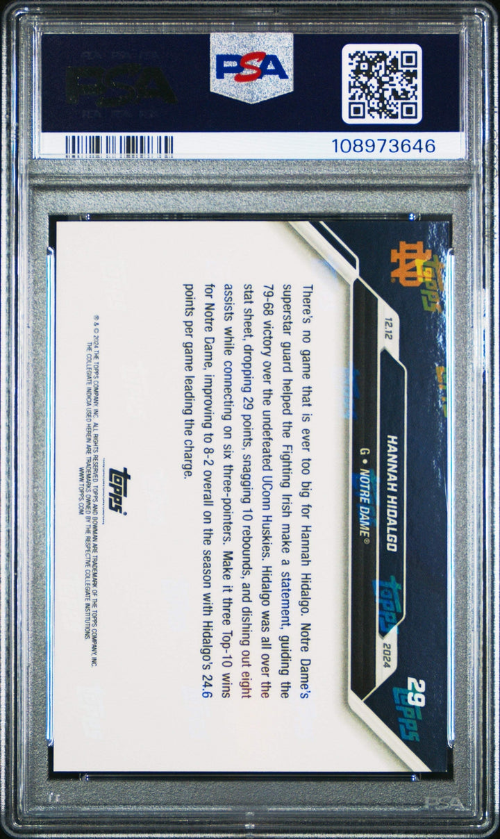 Graded 2024 Bowman U Now Hannah Hidalgo #29 Purple /25 RC Basketball Card PSA 10
