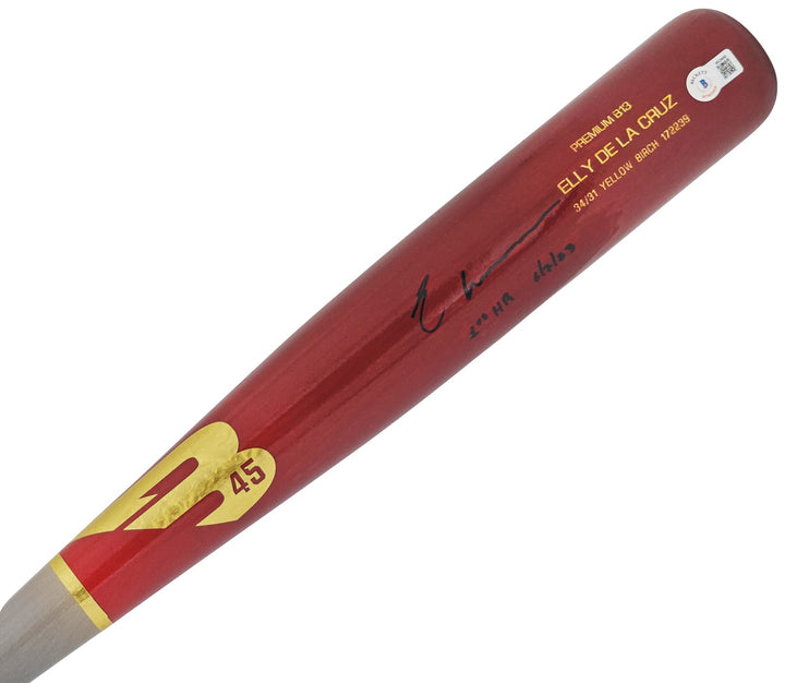 Elly De La Cruz Auto Red B45 Player Model Bat Reds 1st MLB HR 6/7/23 Beckett Wit