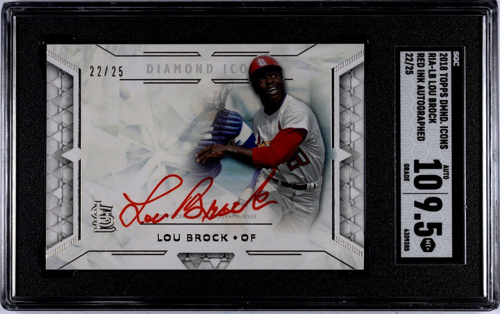 Lou Brock signed 2018 Topps Diamond Icons Red Ink On Card Auto- SGC Graded 9.5