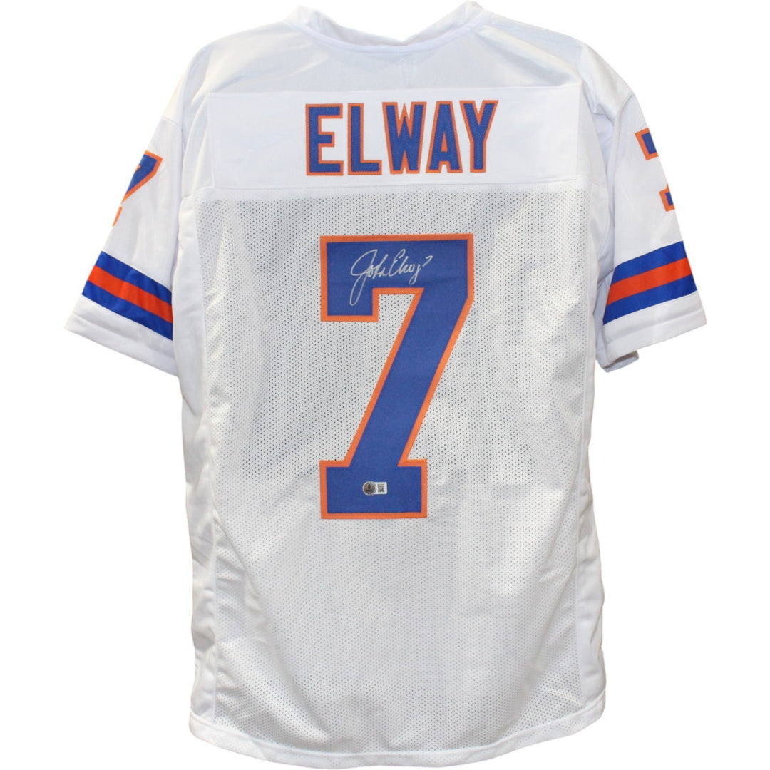 John Elway Autographed/Signed Denver Broncos Size XL White Jersey Beckett 50185