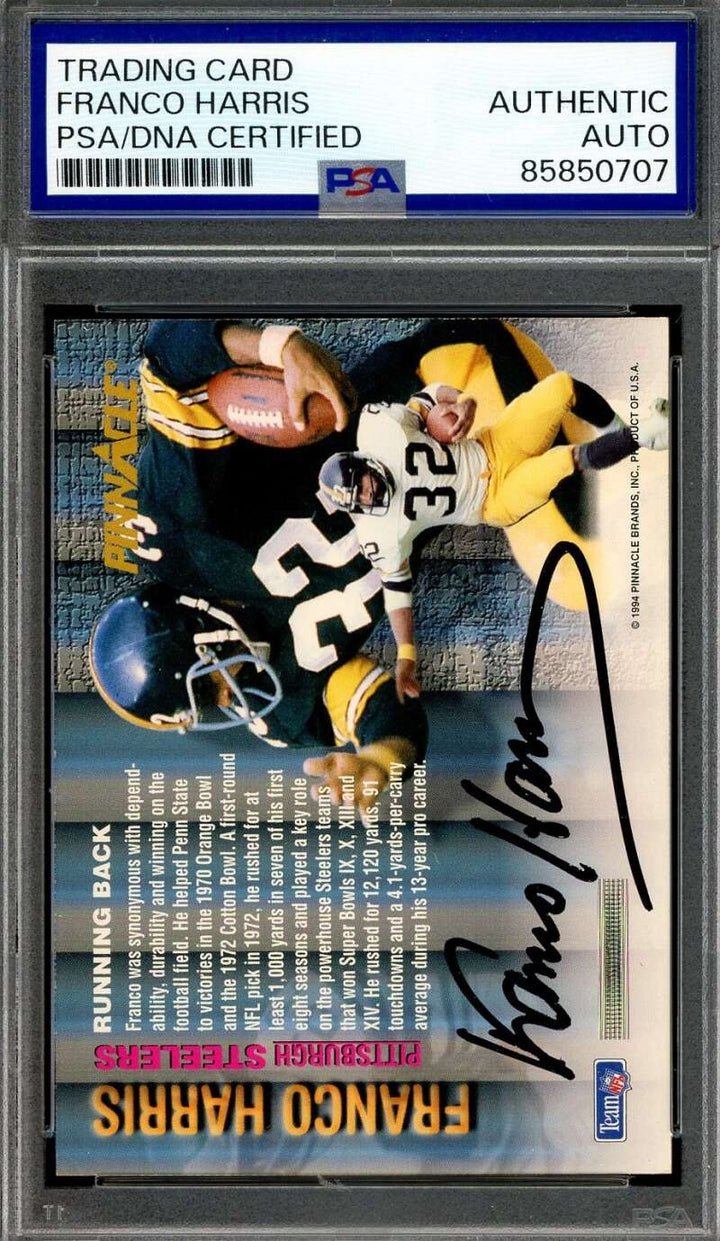 Franco Harris PSA DNA Signed 1994 Pinnacle Autograph Steelers