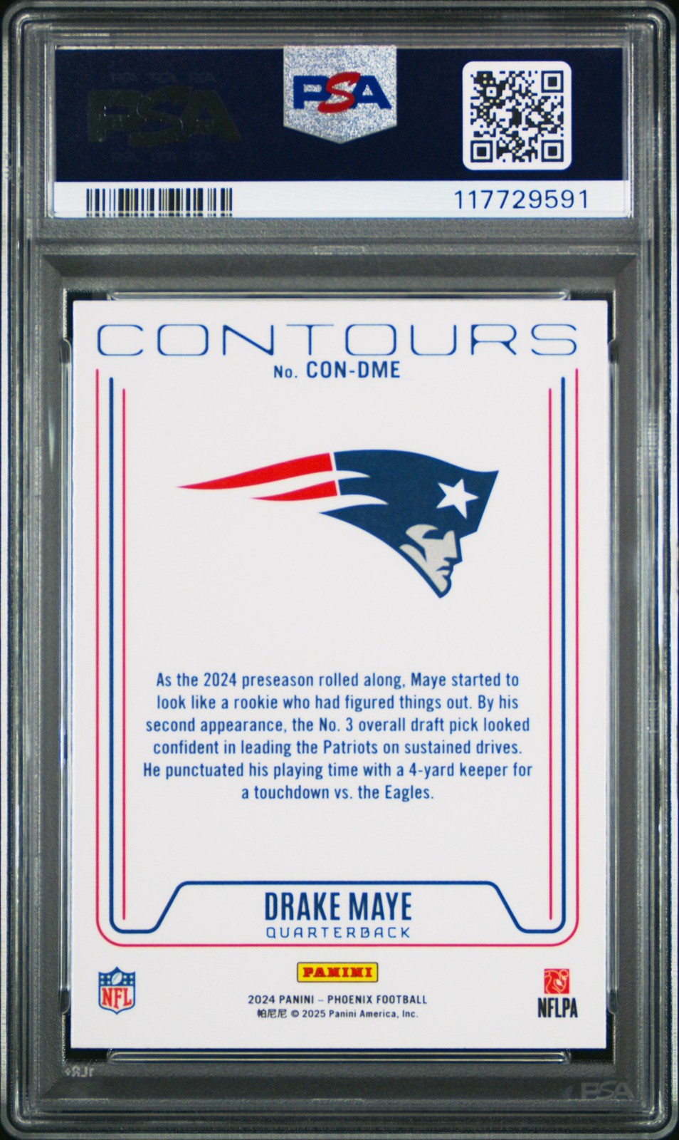 Graded 2024 Panini Phoenix Drake Maye #CONDME Contours RC Card PSA 10