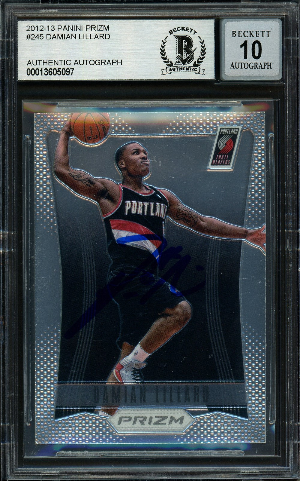 Damian Lillard Auto Signed 2012-13 Panini Prizm RC 245 Sig 10 On Card Beckett
