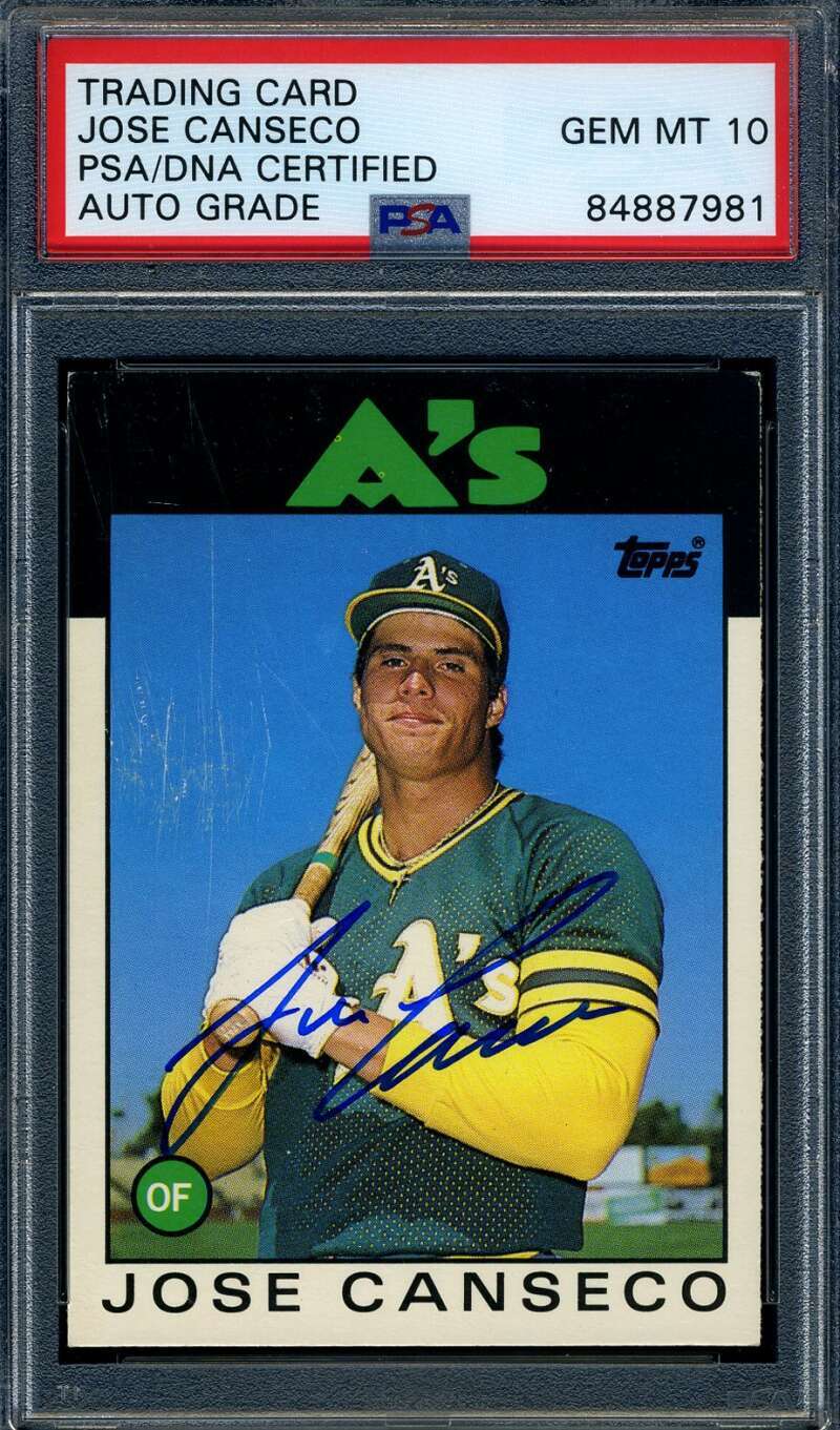 Jose Canseco Gem Mint 10 PSA DNA Signed 1986 Topps Autograph 3
