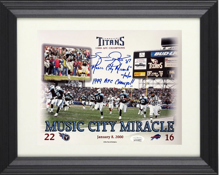 Music City Miracle signed Titans 8x10 Photo w/ Kevin Dyson 3 insc Framed- JSA
