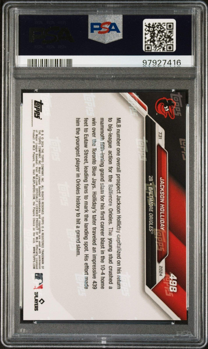 Graded 2024 Topps Now Jackson Holliday #498 1st MLB HR RC Baseball Card PSA 10