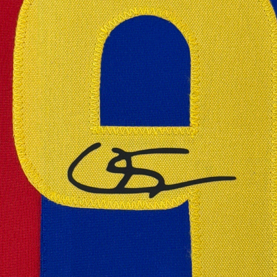 Framed Facsimile Autographed Lamine Yamal 35x39 FC Barcelona Reprint Jersey