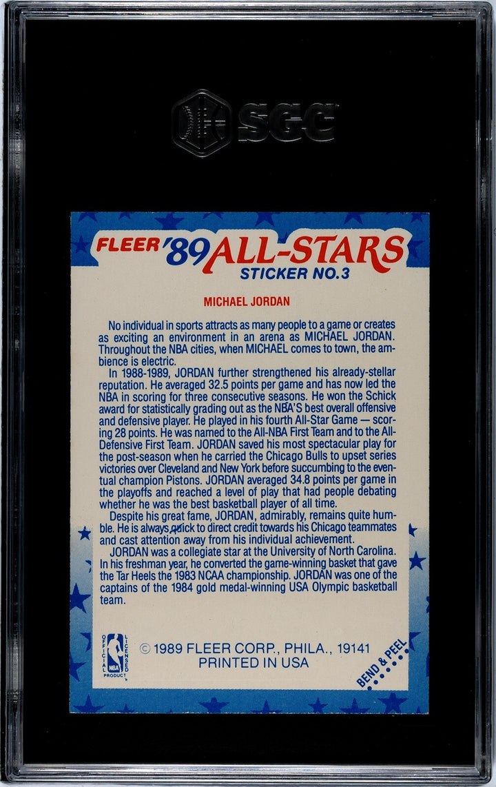 Michael Jordan 1989-90 Fleer All-Star Sticker/Card #3- SGC Graded 8 NM-MT