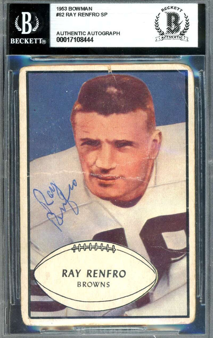 Ray Renfro Beckett BAS Signed 1953 Bowman Rookie Autograph