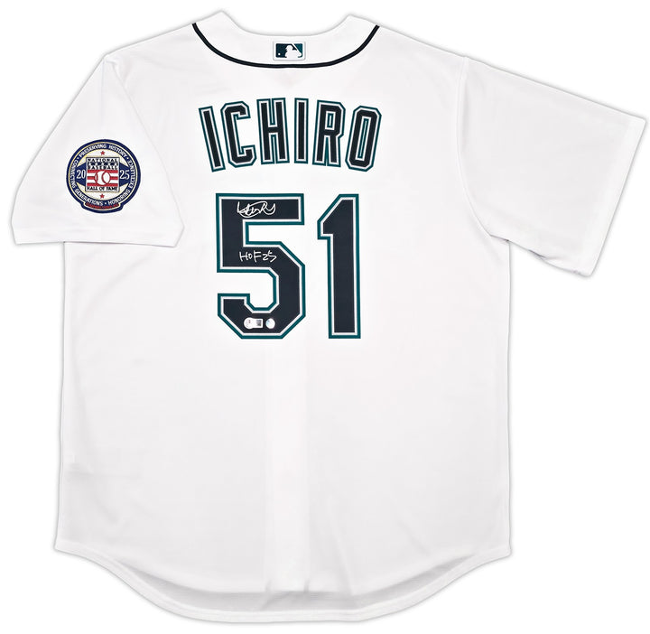 Mariners Ichiro Suzuki Auto Signed White Nike Jersey Size L "HOF 25" Beckett Wit