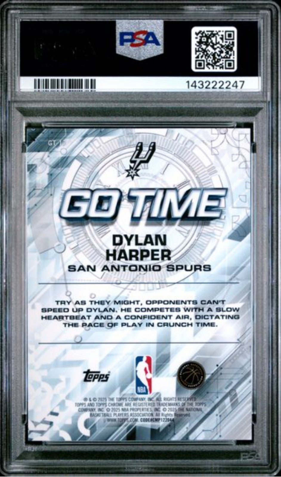 Graded 2025 Topps Chrome Dylan Harper #GT17 Go Time RC Basketball Card PSA 10
