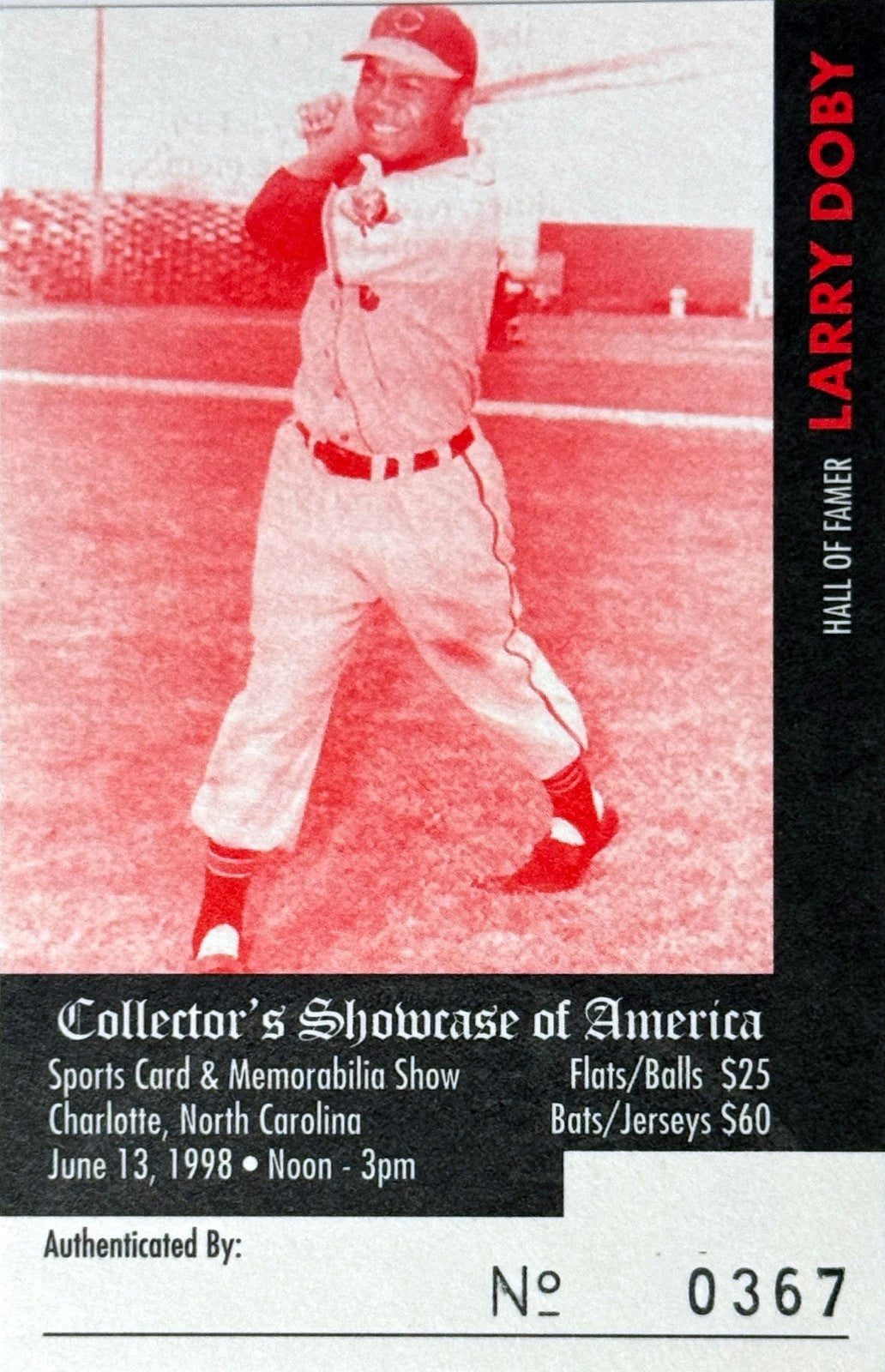 Larry Doby signed Cleveland MLB 50th Anniversary 8x10 Photo/Card- COA/Ticket/HOF