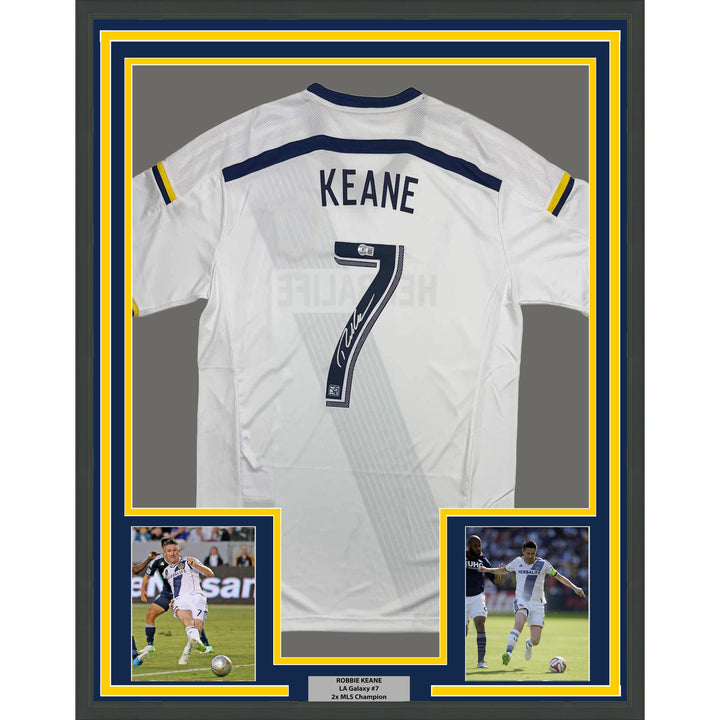 Framed Autographed/Signed Robbie Keane 35x39 LA Galaxy White Jersey Beckett COA