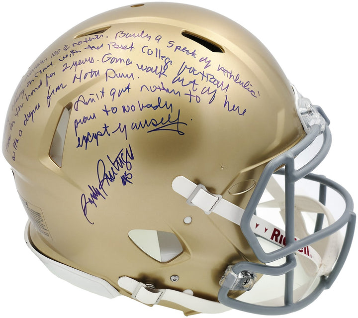 Ry Ruettiger Auto Notre Dame Fighting Irish Gold Full Size Helmet Movie Speech