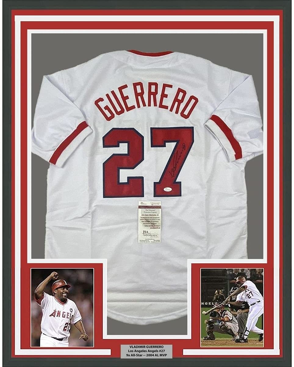 FRAMED Signed VLADIMIR VLAD GUERRERO 35x39 LA White Jersey JSA COA