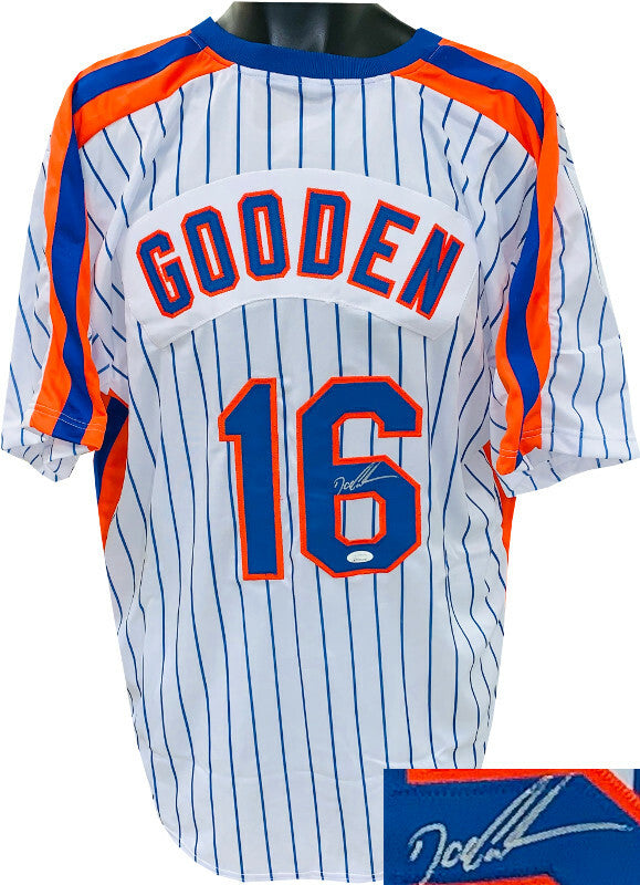 Doc/Dwight Gooden signed White Pinstripe Custom Stitched Pro BB Jersey XL- JSA