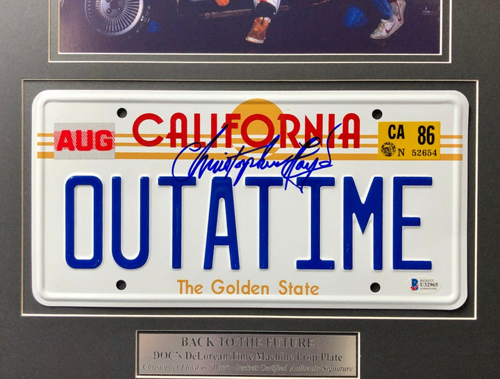 Back to the Future Signed Christopher Lloyd Movie Car License Plate Framed BAS