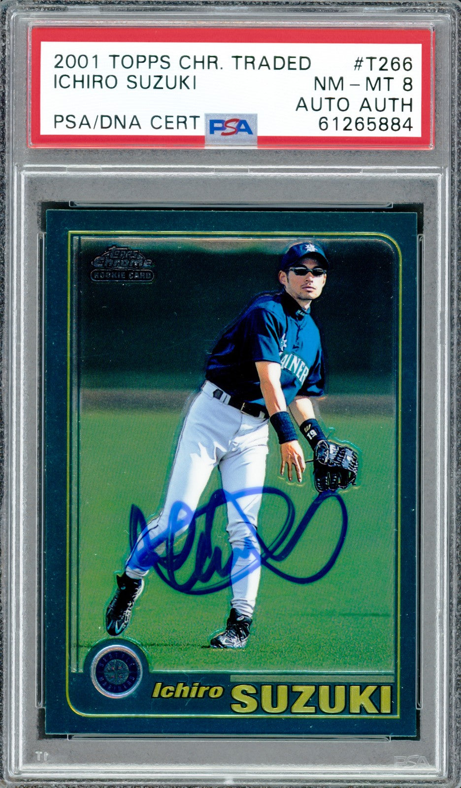 Ichiro Suzuki Signed 2001 Topps Chrome Traded RC T266 Mariners PSA 8 PSA/DNA