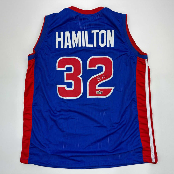 Facsimile Autographed Richard Hamilton Detroit Blue Reprint Jersey Size Men's XL