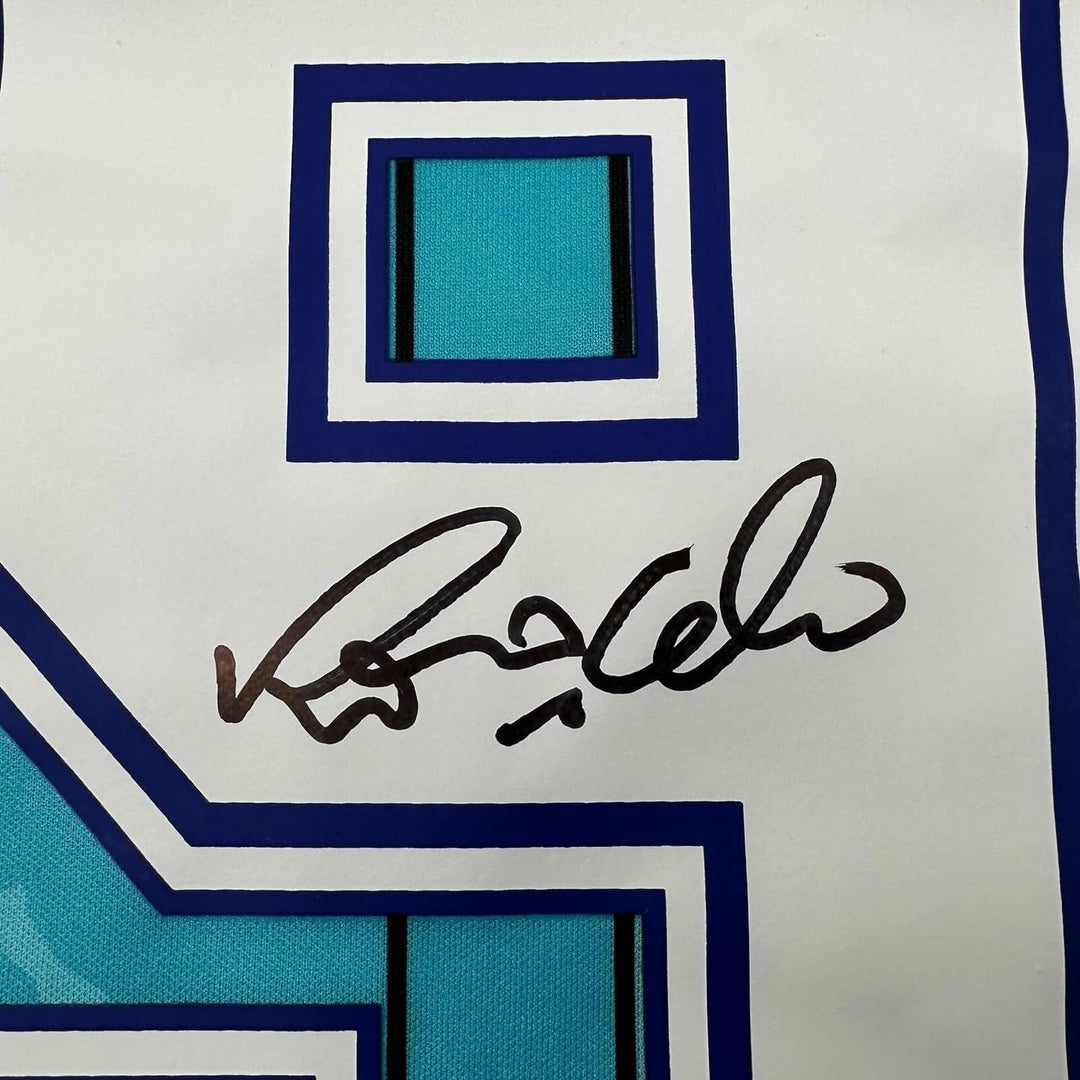 Framed Autographed/Signed Ronaldo Nazario 33x42 Barcelona Teal Jersey COA
